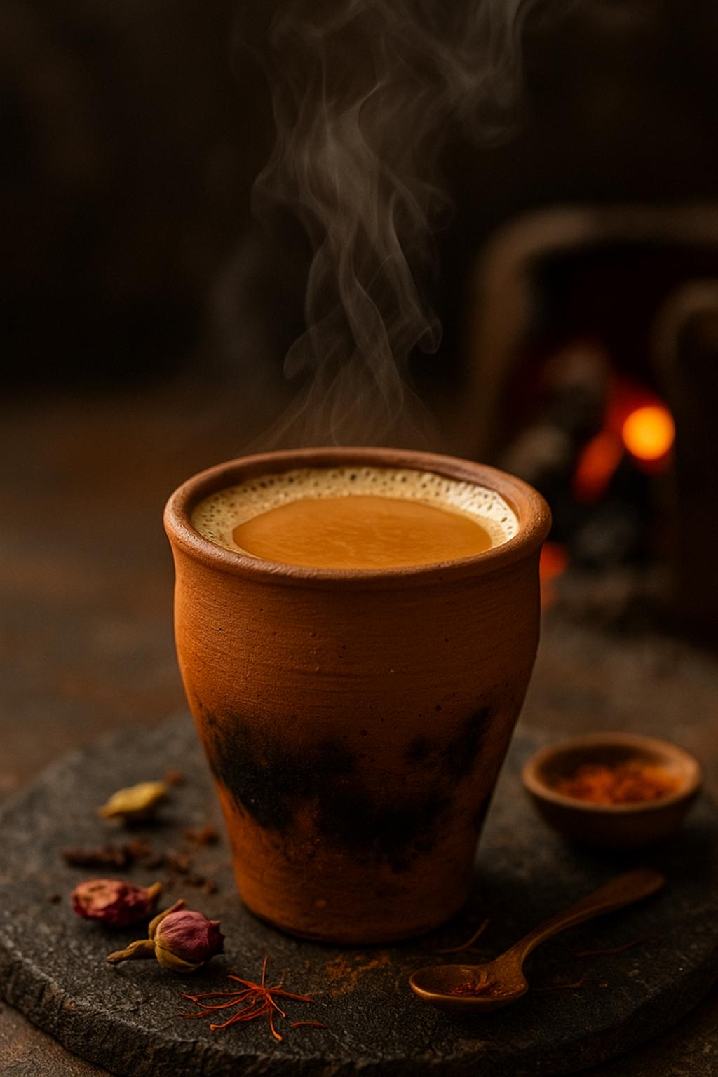 Special kulhad chai with saffron and rose